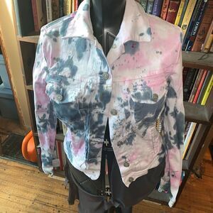 Gap one of a kind pink and black white tie dye stretchy upcycle M jacket